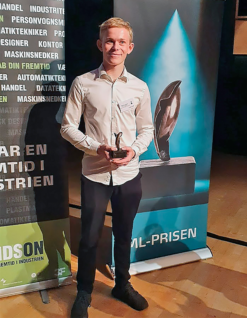 Mikkel Laursen i Den Sorte Diamant med Metalindustriens Lærlingepris – en af Danmarks bedste lærlinge i 2021.