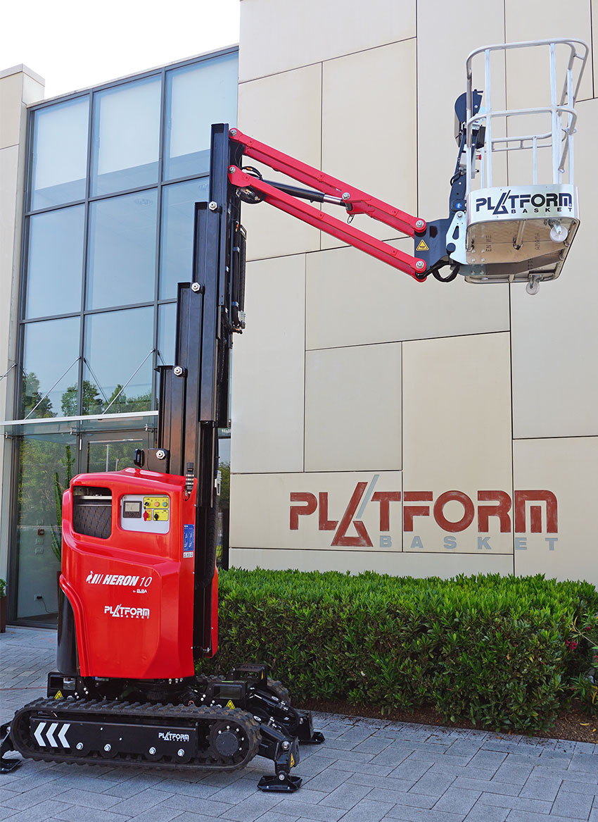 Platform Basket lancerer mastliften på larvebånd, Heron 10 med arbejdshøjde på 10 meter.