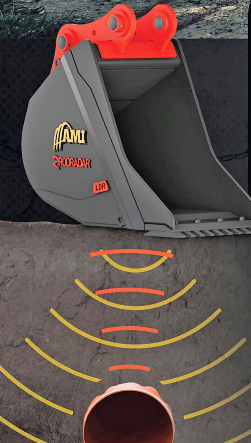 Radarteknologien scanner på jordoverfladen og advarer maskinføreren, hvis der ligger rør, kabler eller ledninger i op til en meters dybde.